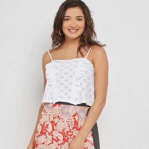 Topshop White Eyelet Ruffle Crop Top